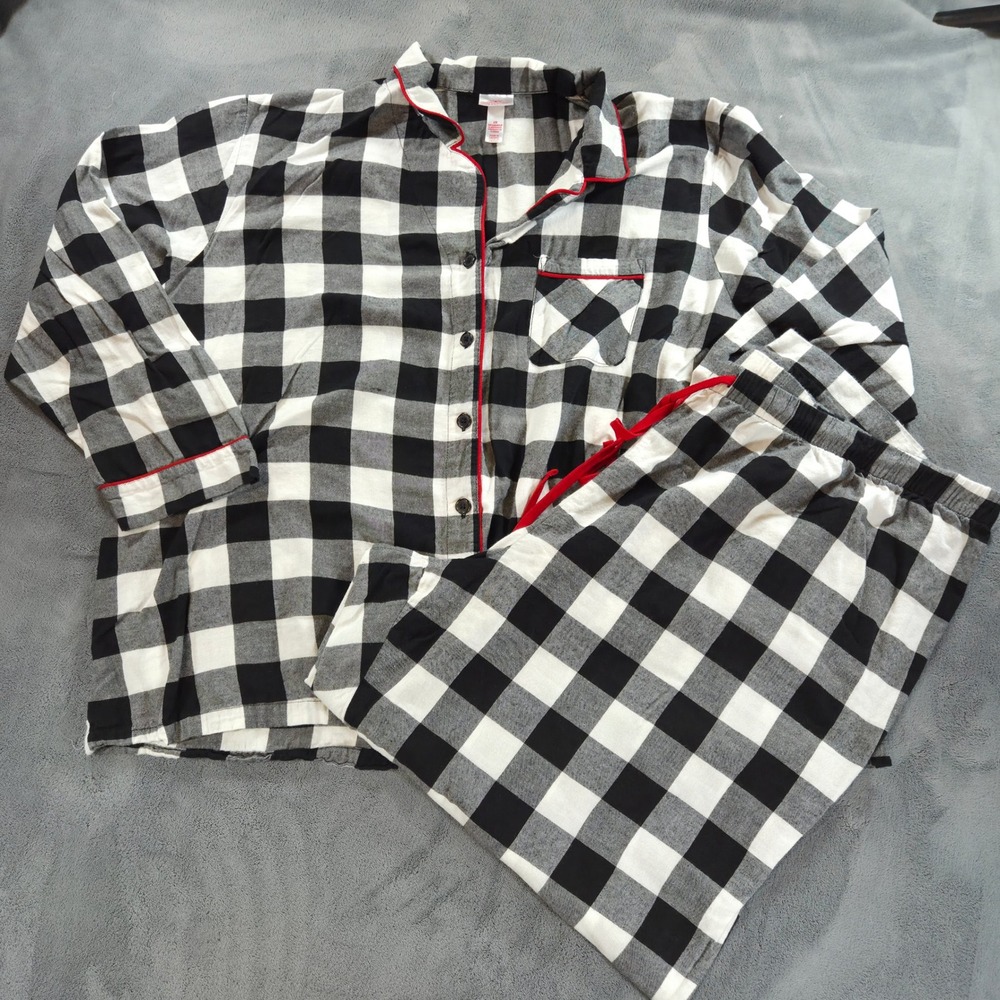 Wondershop Womens Pajama Set 2X Black White Buffalo Plaid 100% Cotton Holiday